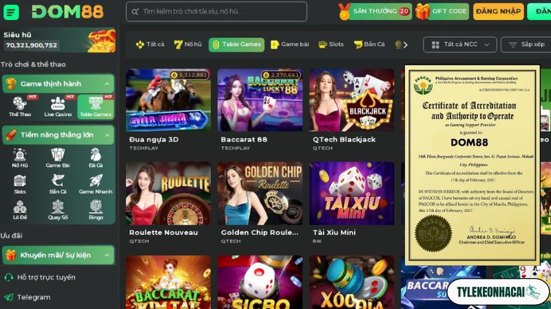 DOM88 hoạt động uy tín với giấy phép đầy đủ